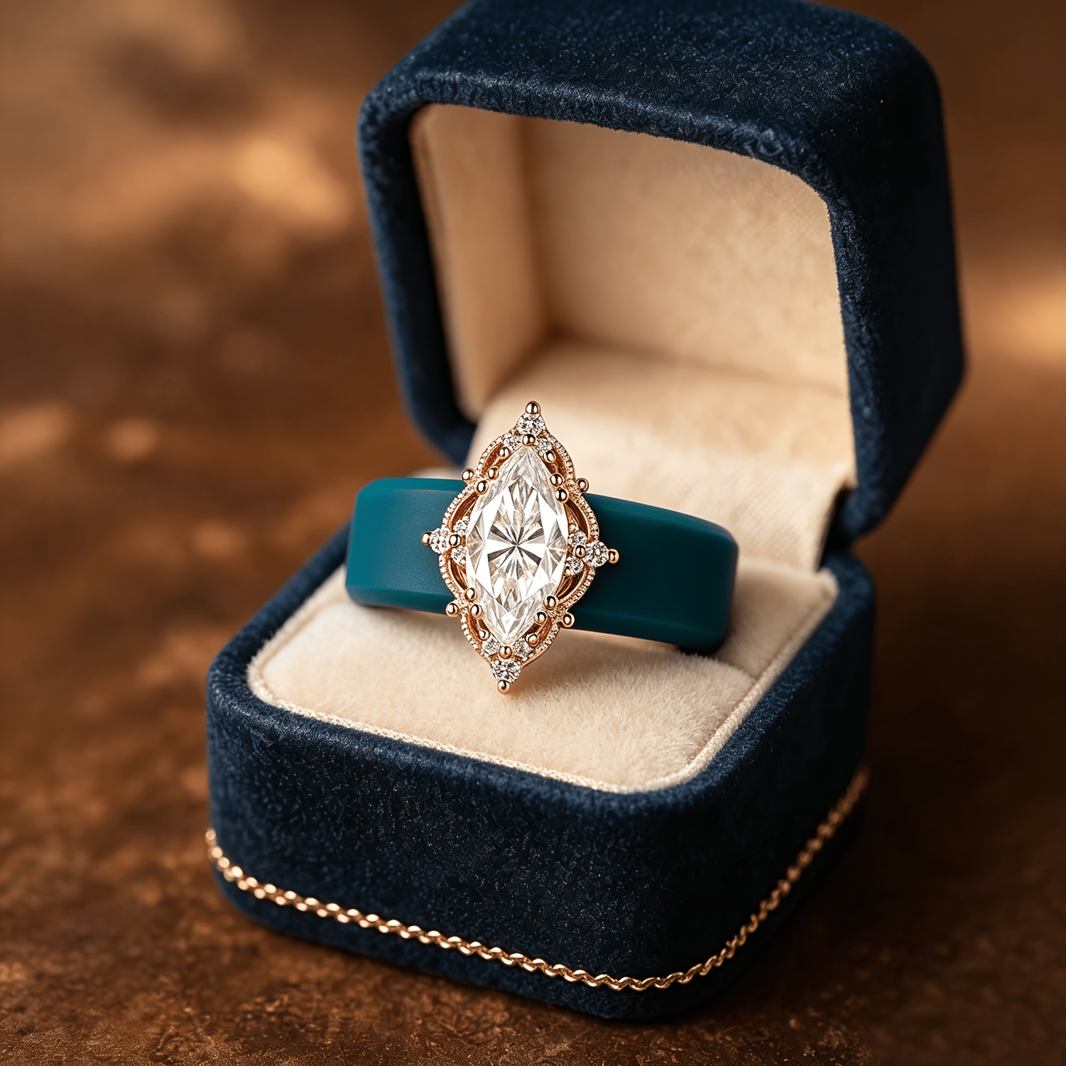 14K Gold Plated Silicone Ring with Horseshoe Shape Zirconia